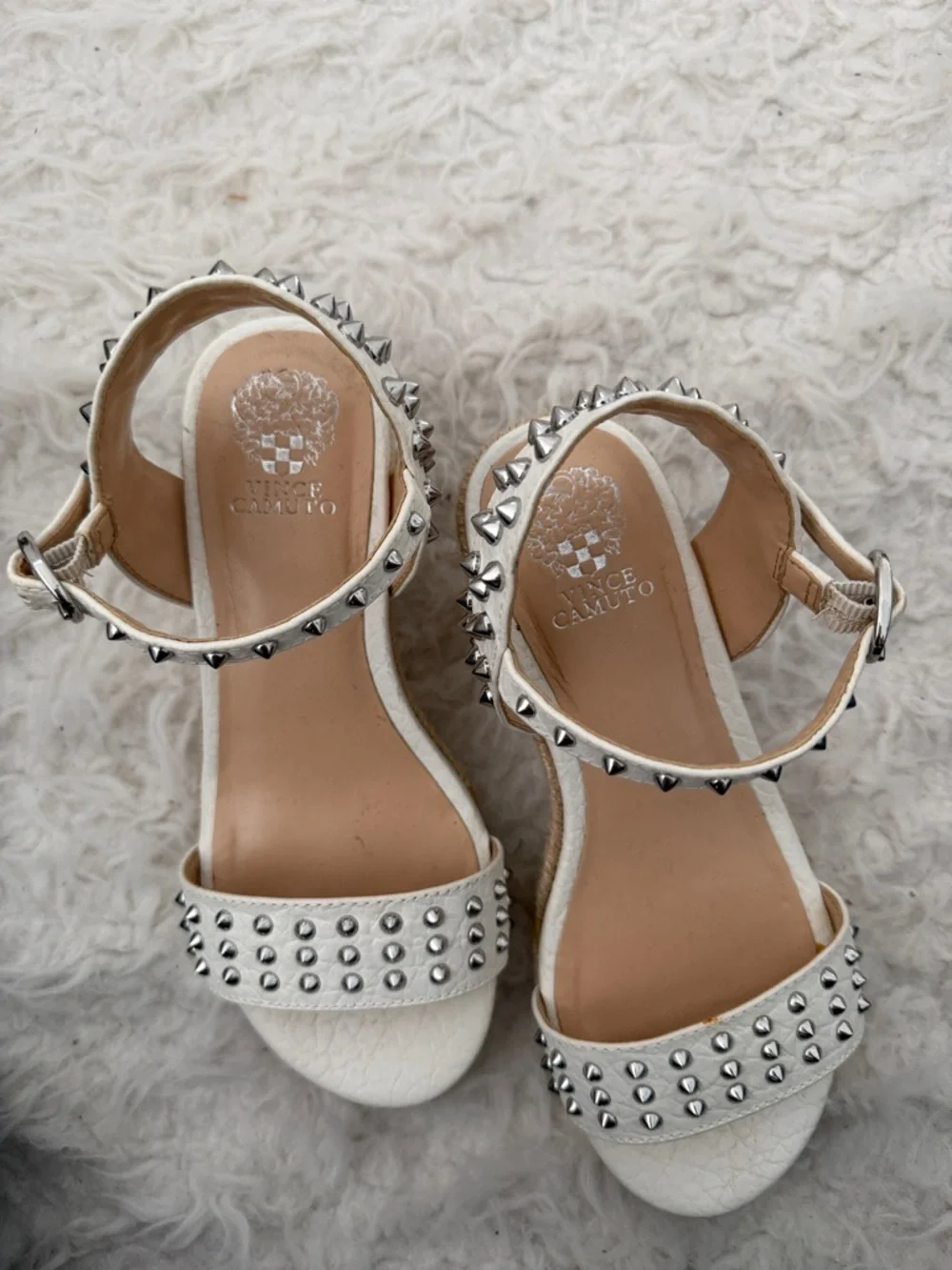 Vince Camino Studded White Wedge Sandals - Picture 2 of 3